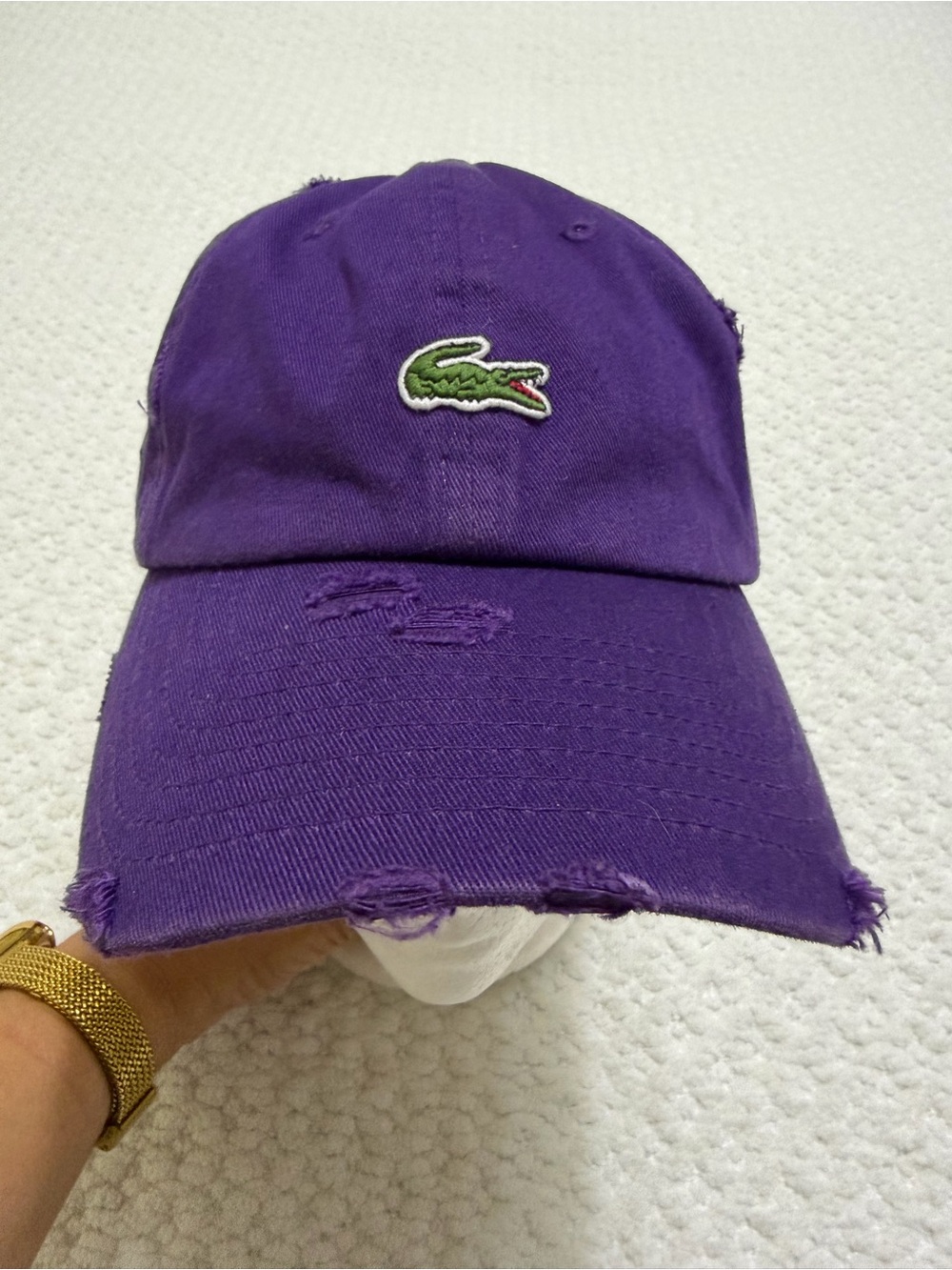 Lacoste Emblem Affixed on Distressed Purple Adjustable Cap Hat